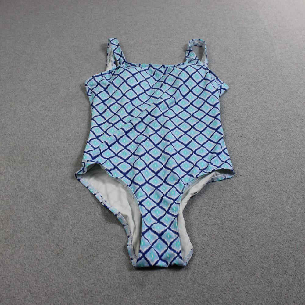 J McLaughlin Swimsuit Womens 10 Blue Geometric One Piece Tank Swim Beach Pool